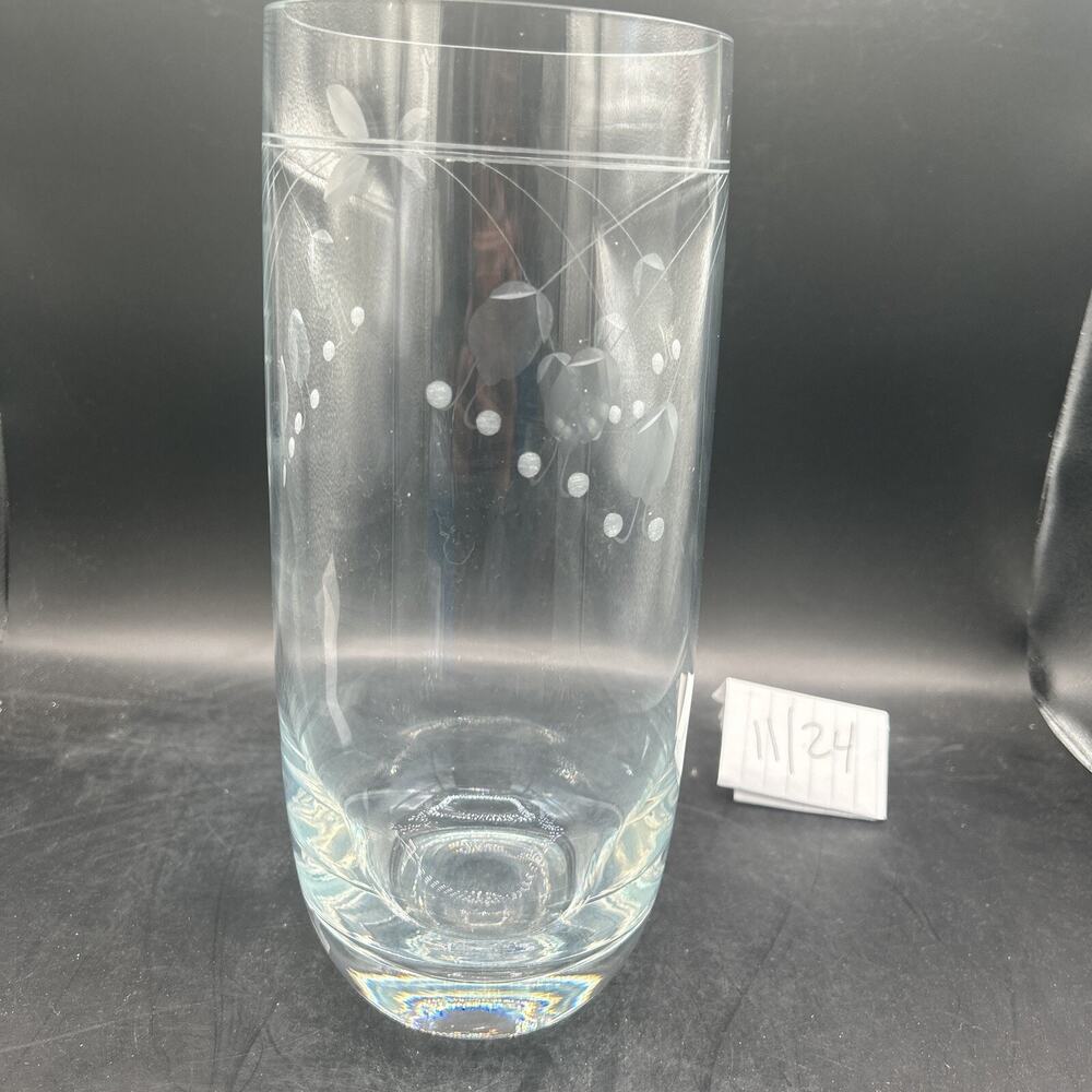 Krosno Poland Etched Glass Vase Minimal Modern Floral Pattern Polish Crystal